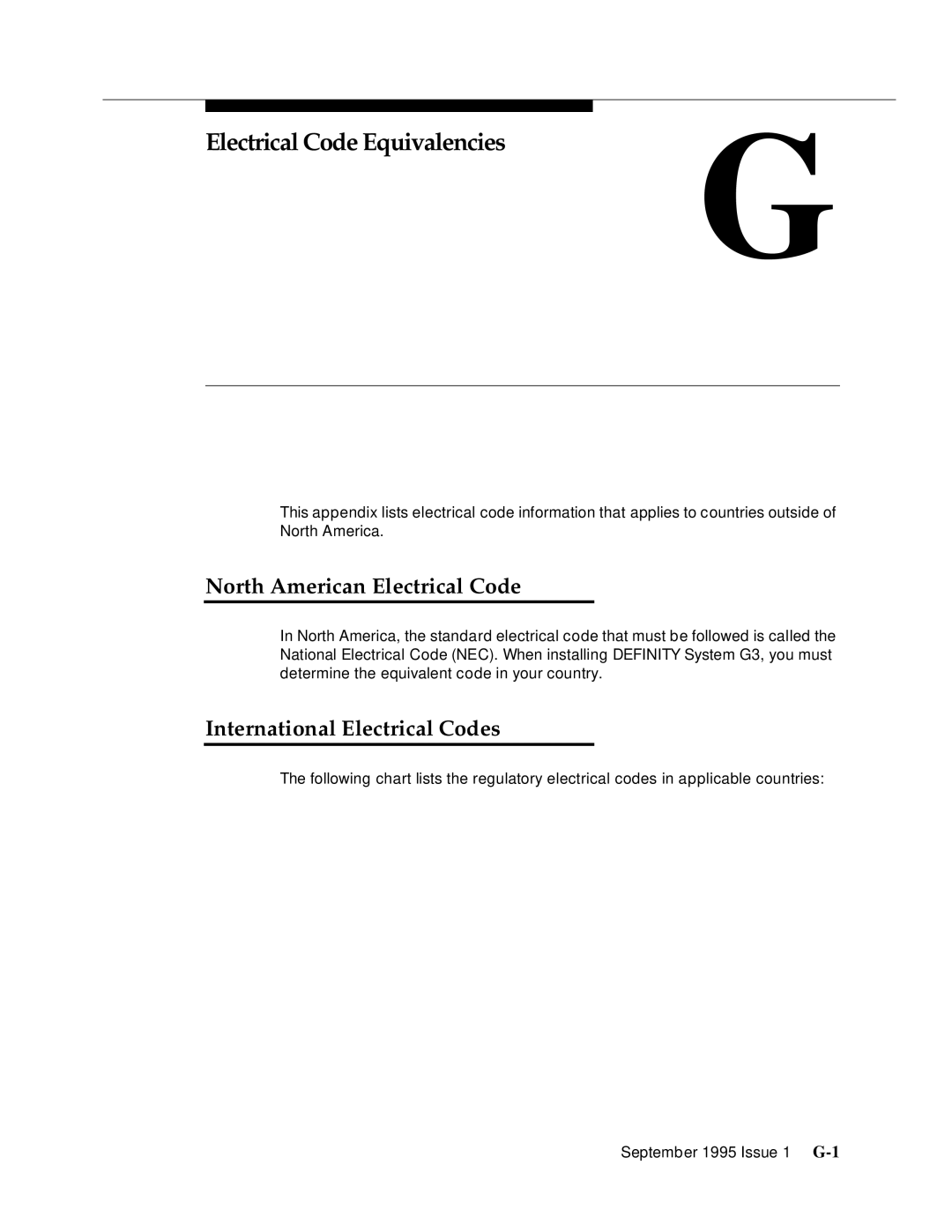 AT&T 555-230-894 manual Electrical Code EquivalenciesG, North American Electrical Code, International Electrical Codes 