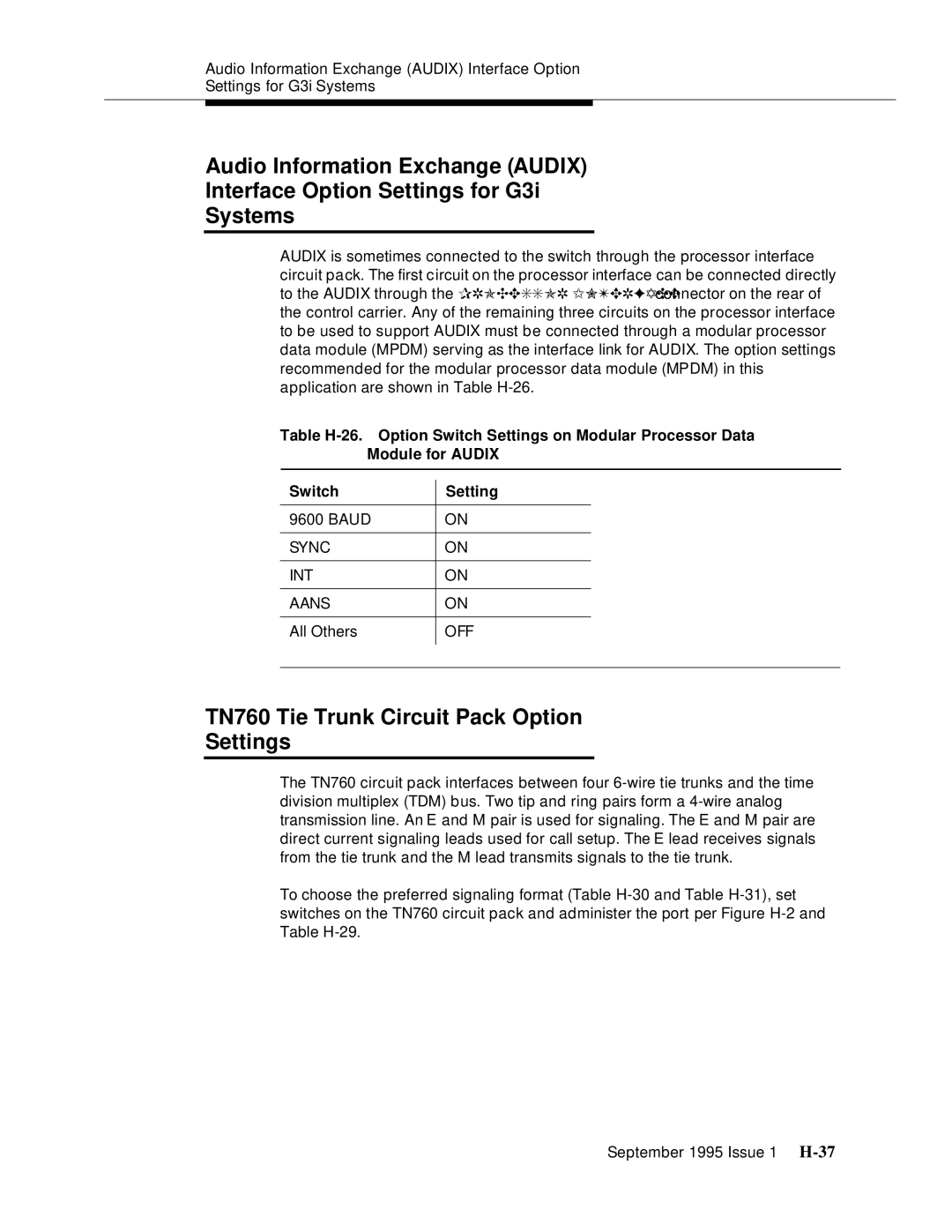 AT&T 555-230-894 manual TN760 Tie Trunk Circuit Pack Option Settings 