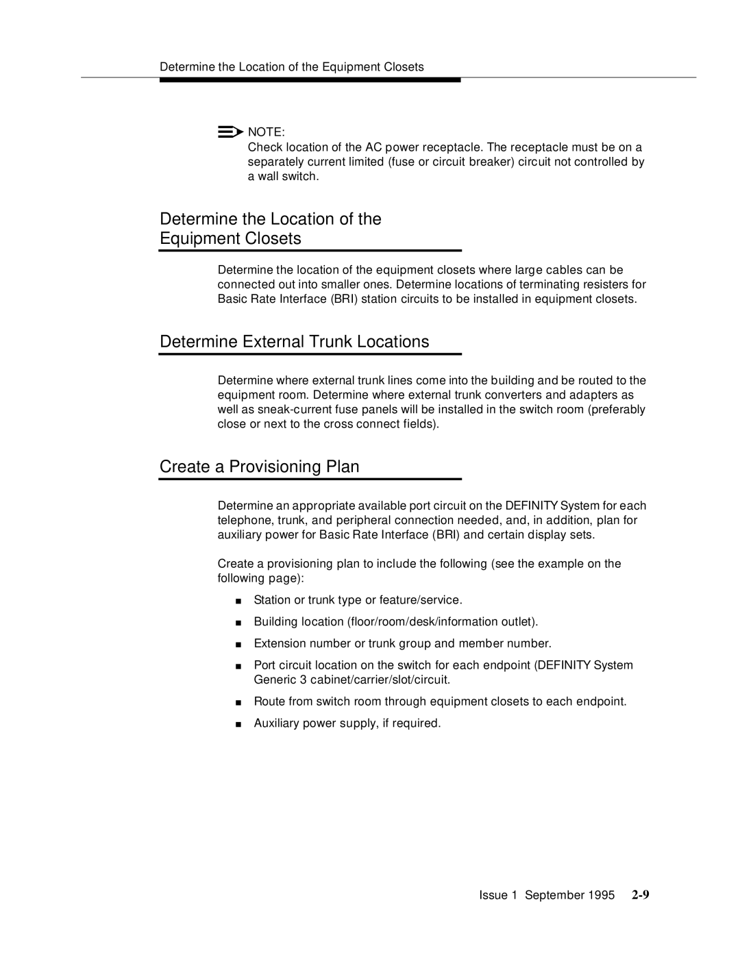 AT&T 555-230-894 Determine the Location Equipment Closets, Determine External Trunk Locations, Create a Provisioning Plan 