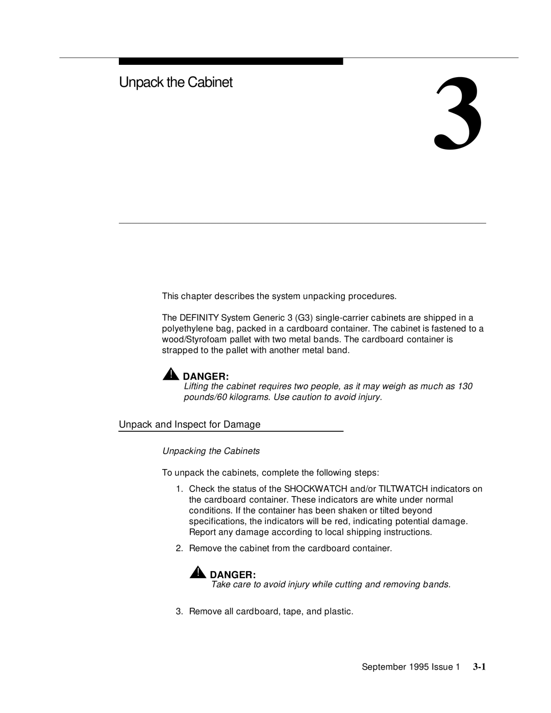 AT&T 555-230-894 manual Unpack the Cabinet, Unpack and Inspect for Damage 