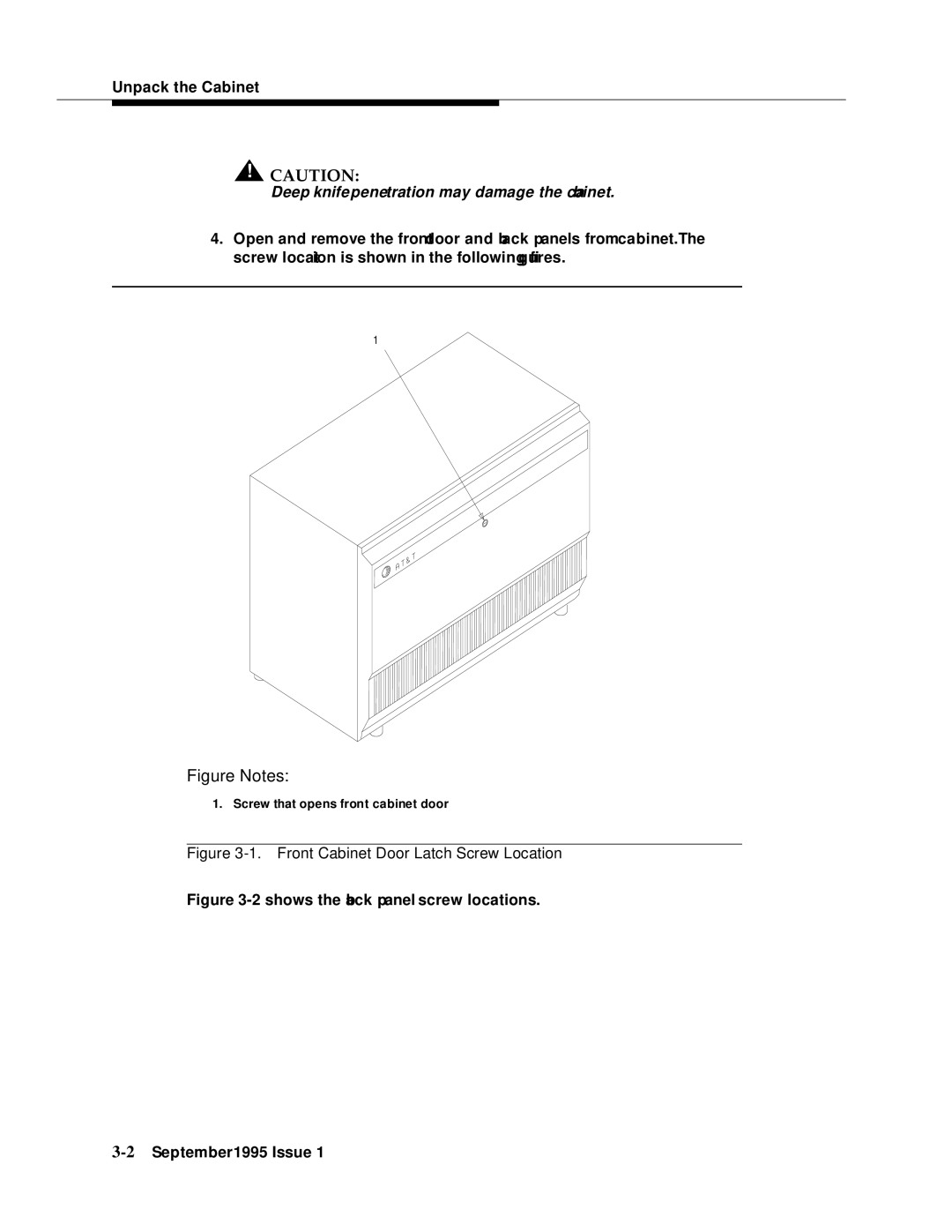 AT&T 555-230-894 manual Front Cabinet Door Latch Screw Location 