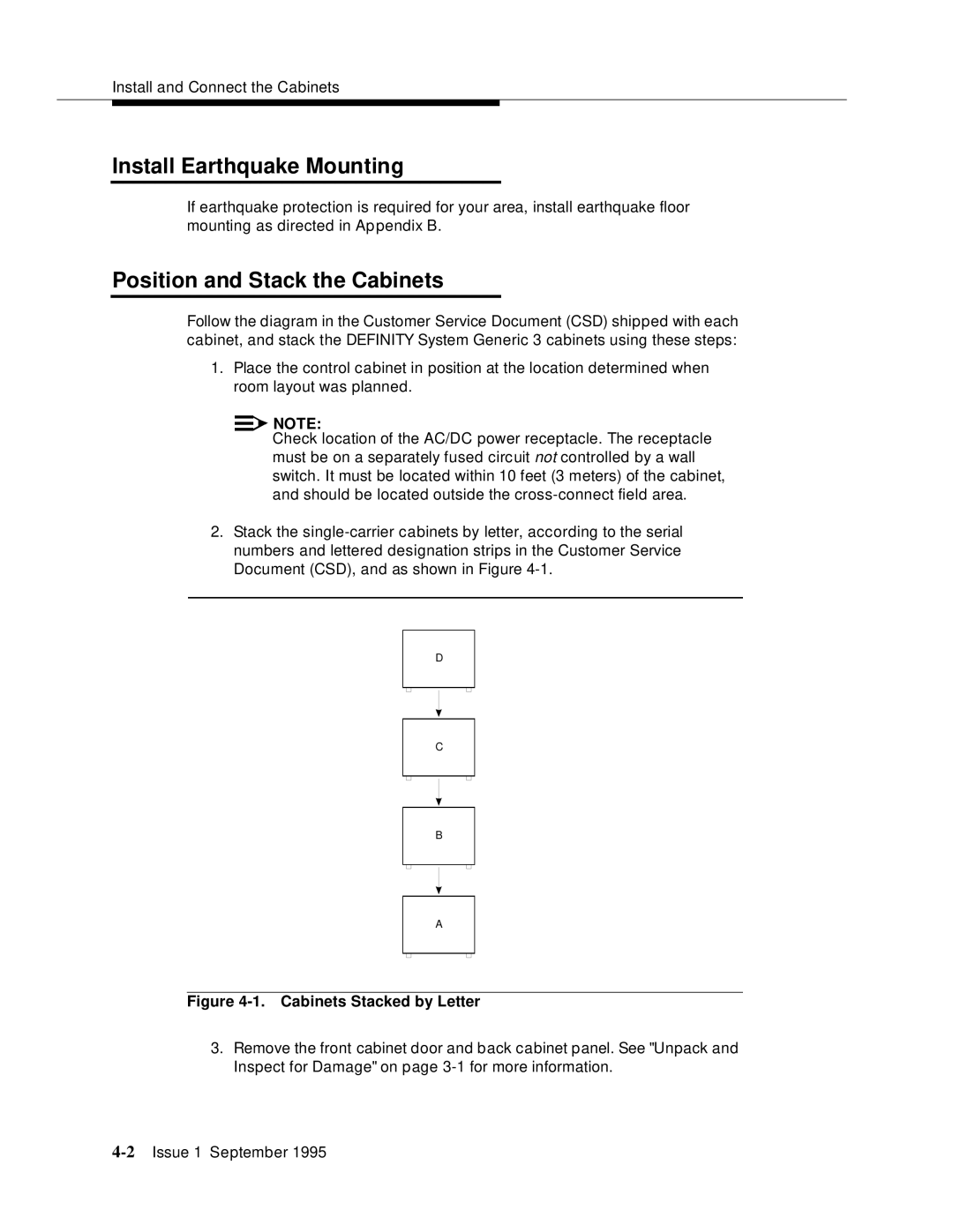 AT&T 555-230-894 manual Install Earthquake Mounting, Position and Stack the Cabinets 