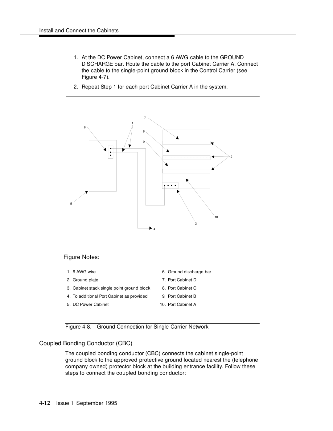 AT&T 555-230-894 manual Coupled Bonding Conductor CBC, Ground Connection for Single-Carrier Network 