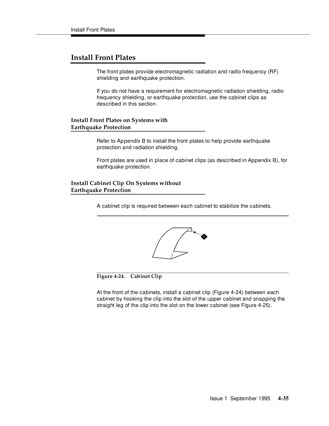 AT&T 555-230-894 manual Install Front Plates on Systems with Earthquake Protection 