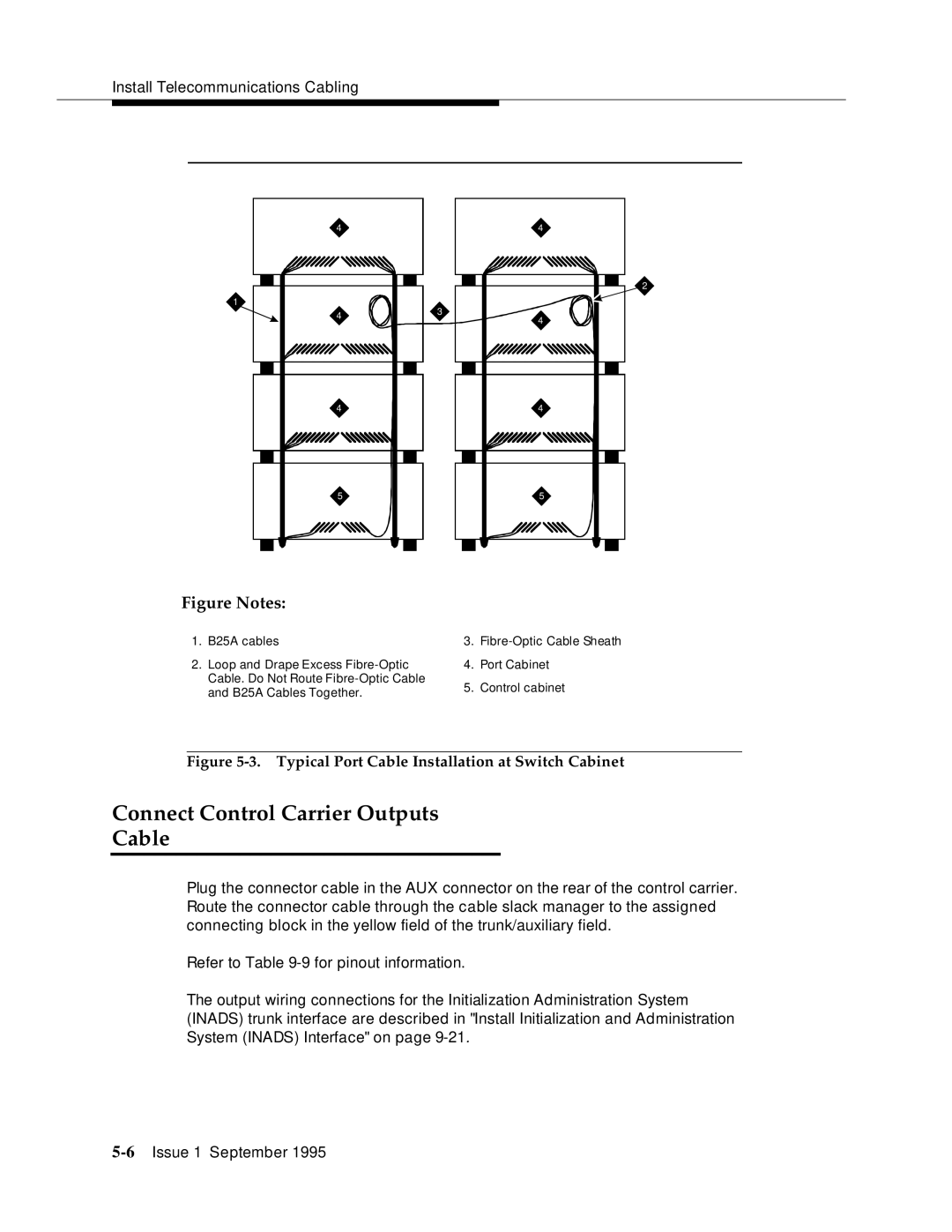 AT&T 555-230-894 manual Connect Control Carrier Outputs Cable, Typical Port Cable Installation at Switch Cabinet 