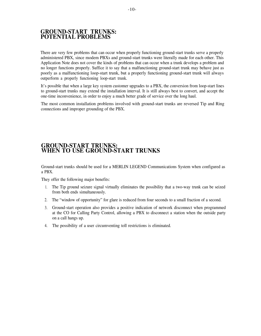 AT&T 555-600-736 manual GROUND-START Trunks Potential Problems, GROUND-START Trunks When to USE GROUND-START Trunks 