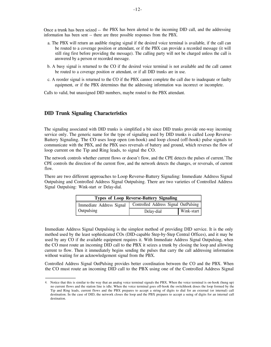 AT&T 555-600-736 manual Did Trunk Signaling Characteristics, Types of Loop Reverse-Battery Signaling 