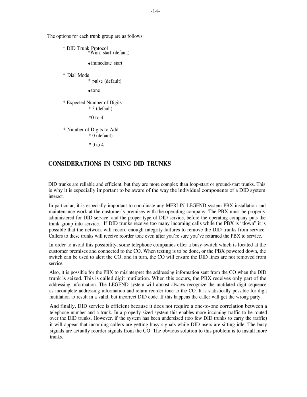 AT&T 555-600-736 manual Considerations in Using did Trunks 