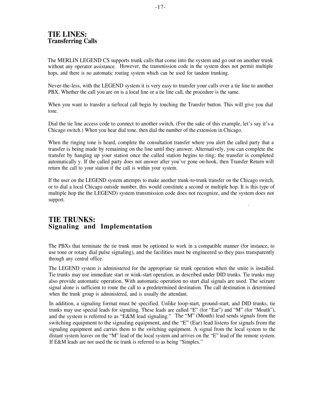 AT&T 555-600-736 manual TIE Lines, Transferring Calls, Signaling and Implementation 