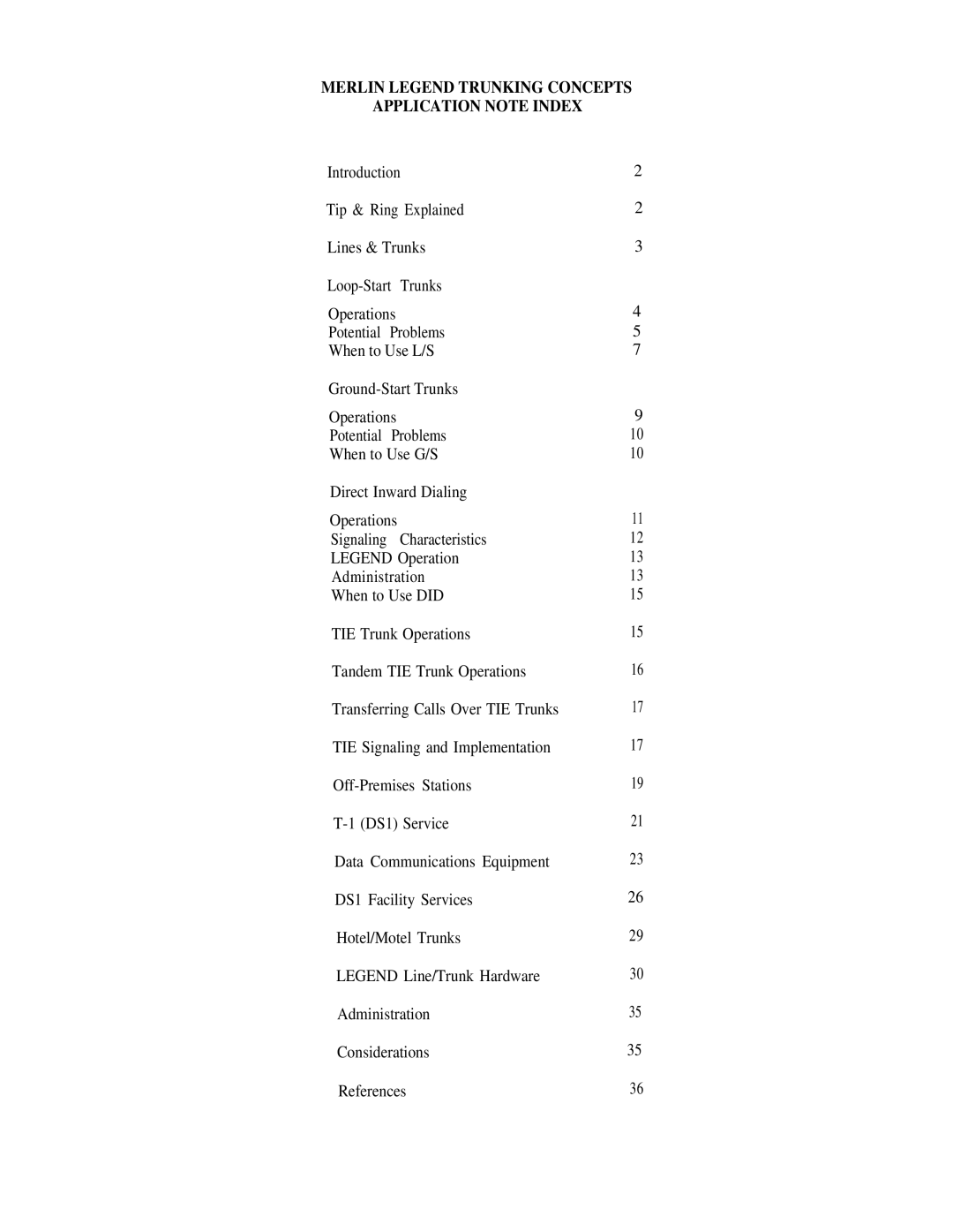 AT&T 555-600-736 manual Merlin Legend Trunking Concepts Application Note Index 