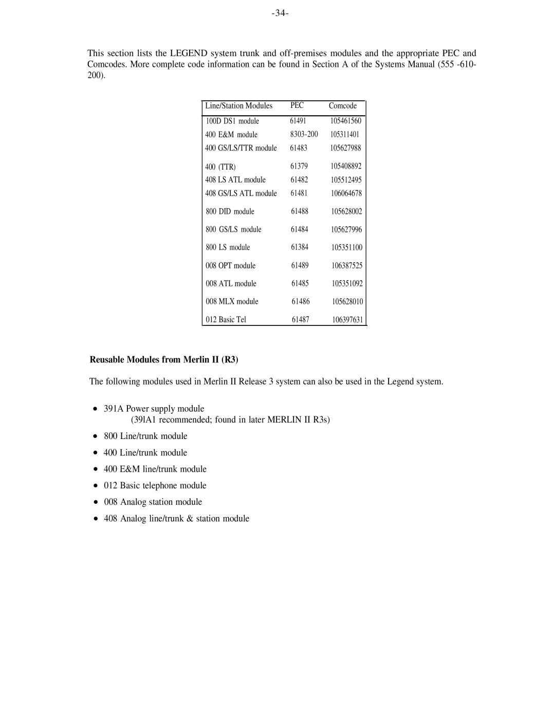 AT&T 555-600-736 manual Reusable Modules from Merlin II R3 