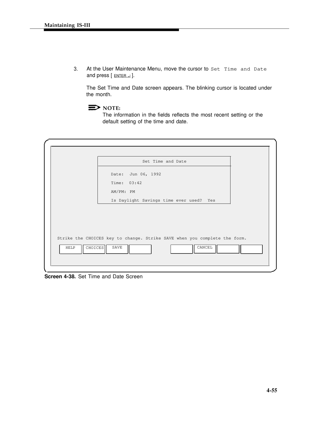 AT&T 555-601-010ADD manual Screen 4-38.Set Time and Date Screen 