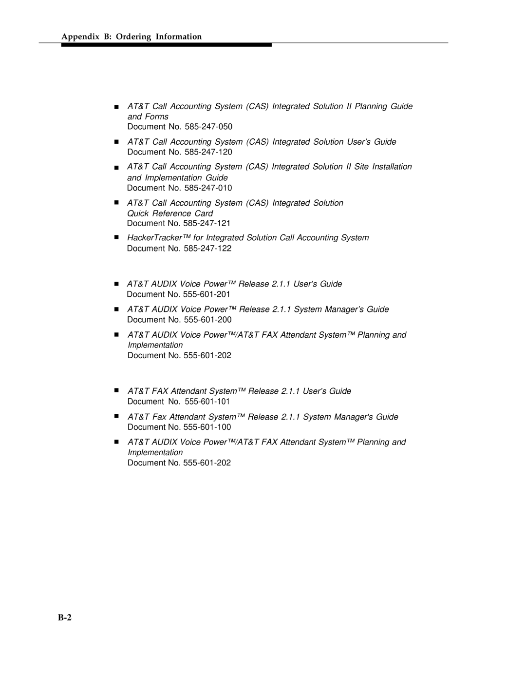 AT&T 555-601-010ADD manual Appendix B Ordering Information 