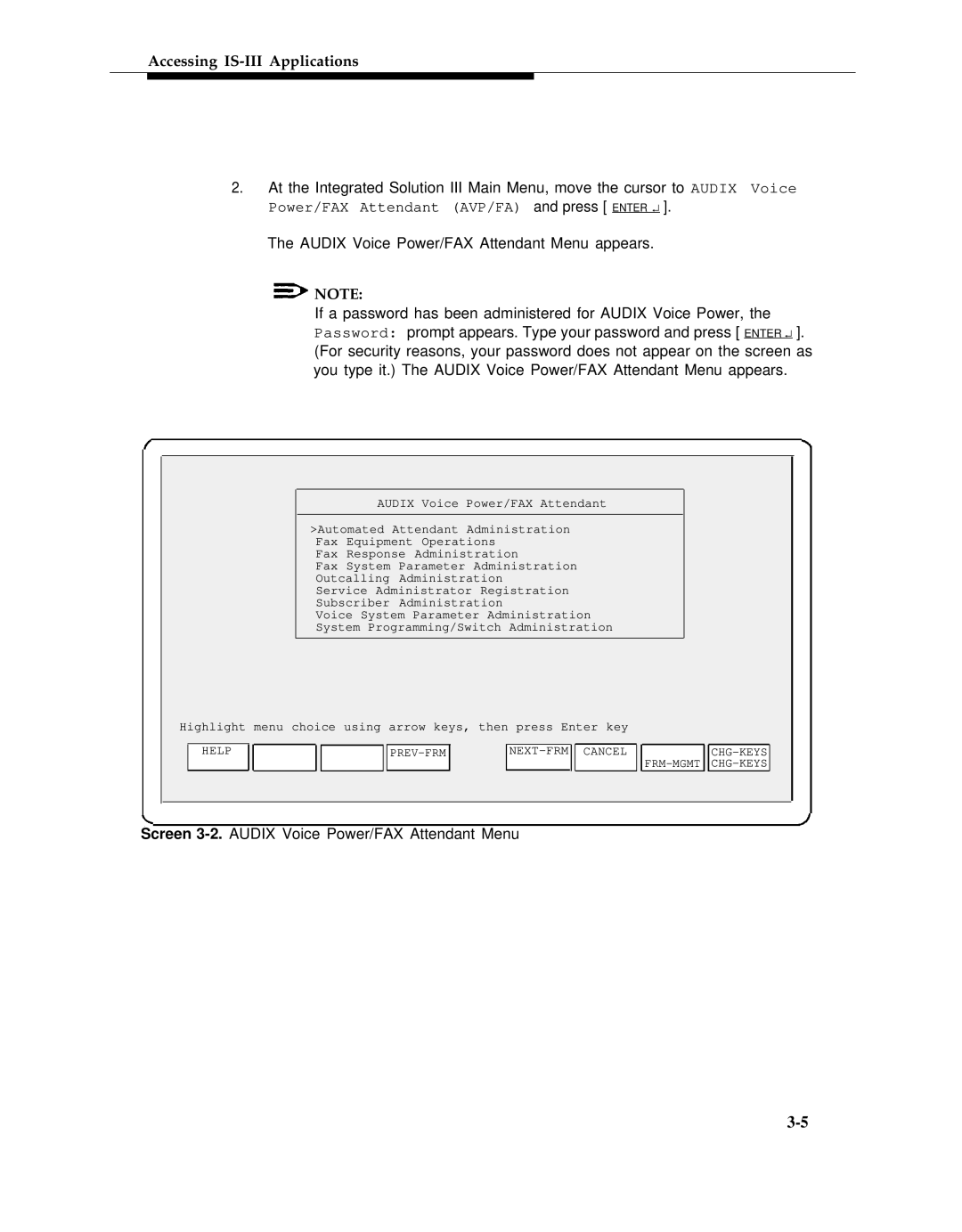 AT&T 555-601-010ADD manual Screen 3-2.AUDIX Voice Power/FAX Attendant Menu 