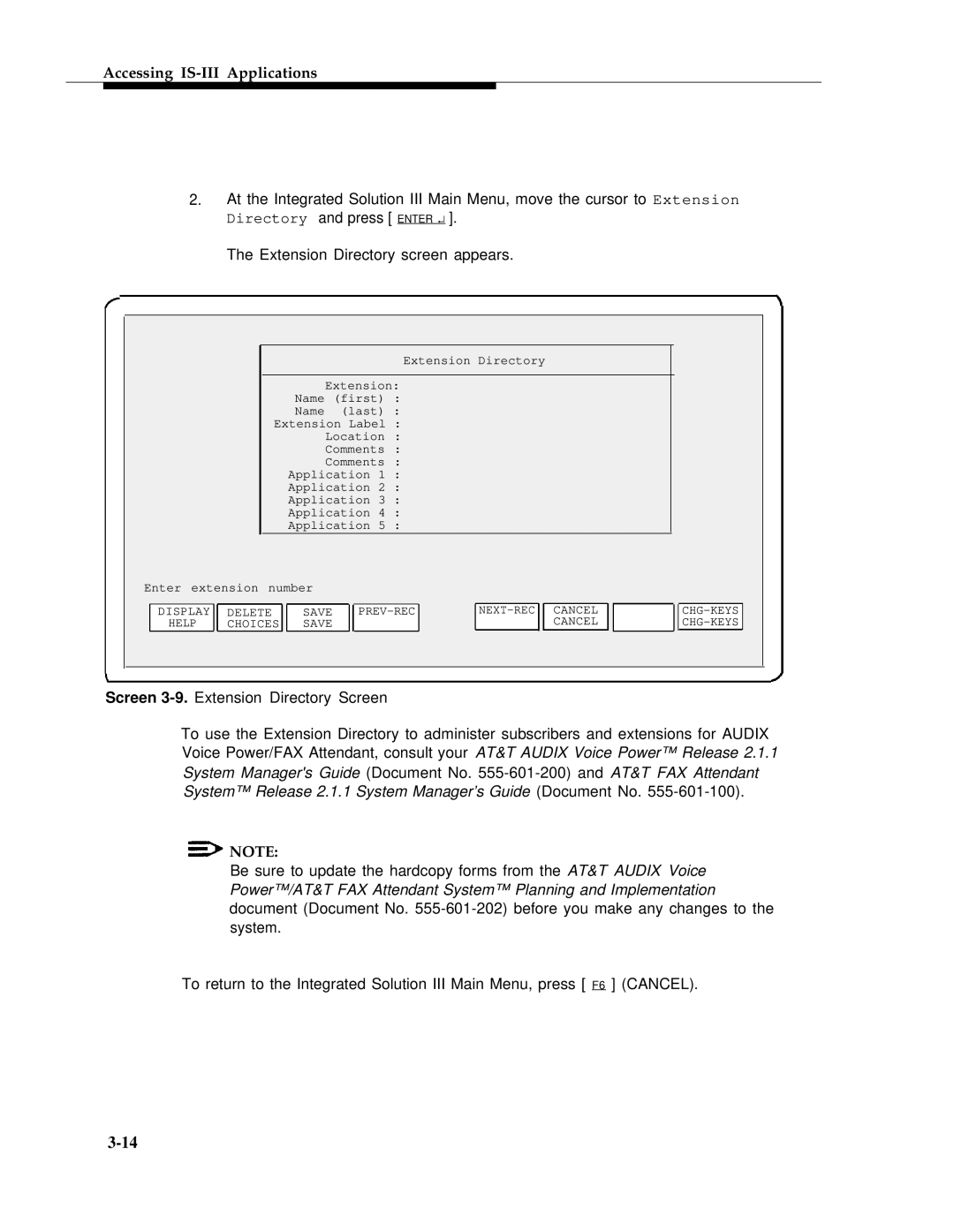 AT&T 555-601-010ADD manual Delete Save 