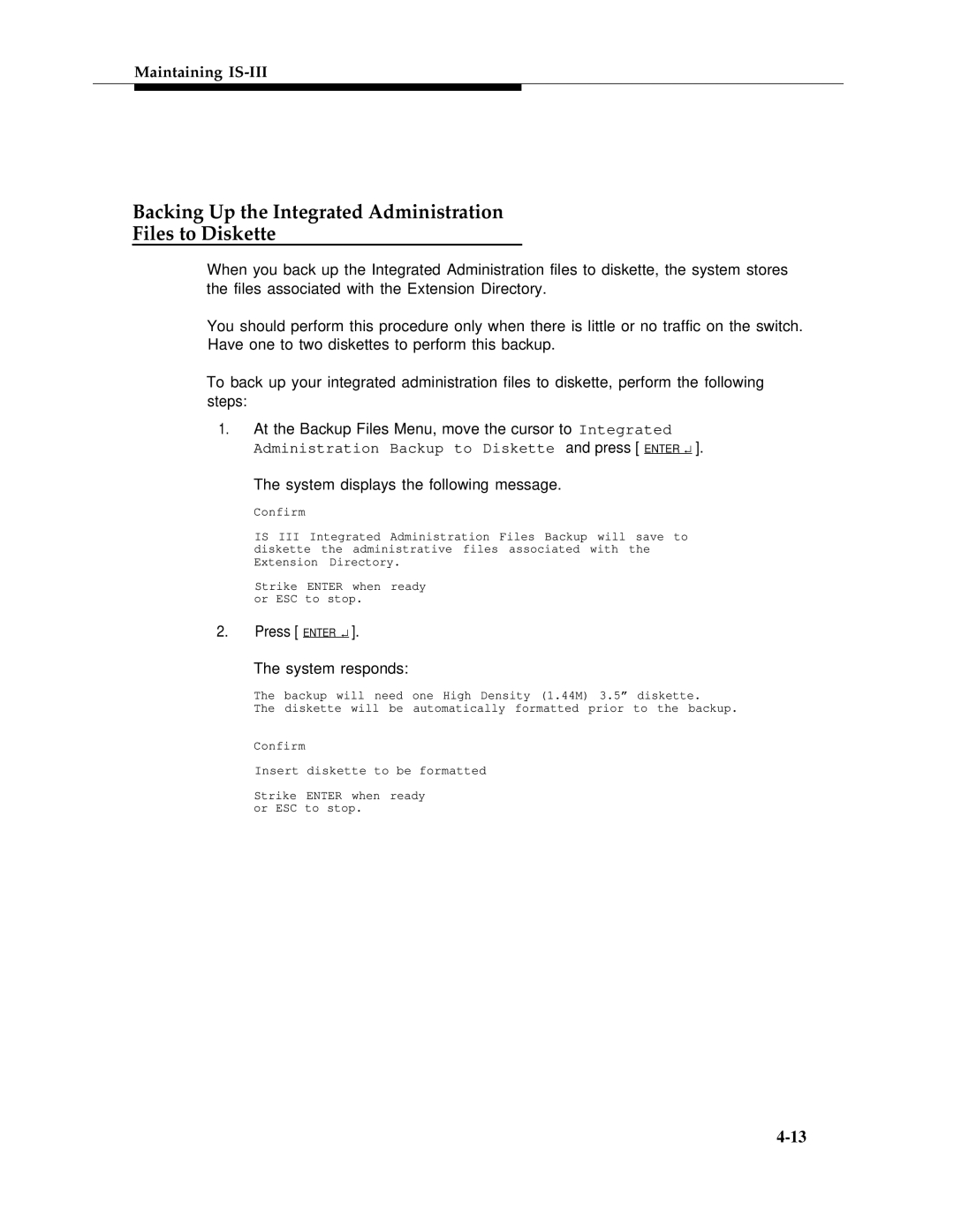 AT&T 555-601-010ADD manual Backing Up the Integrated Administration Files to Diskette 