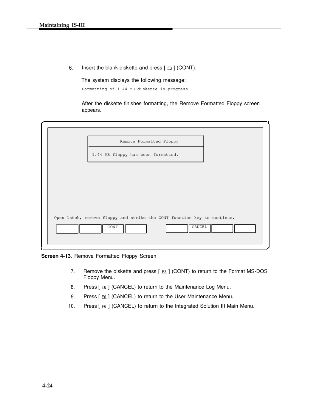 AT&T 555-601-010ADD manual Formatting of 1.44 MB diskette in progress 