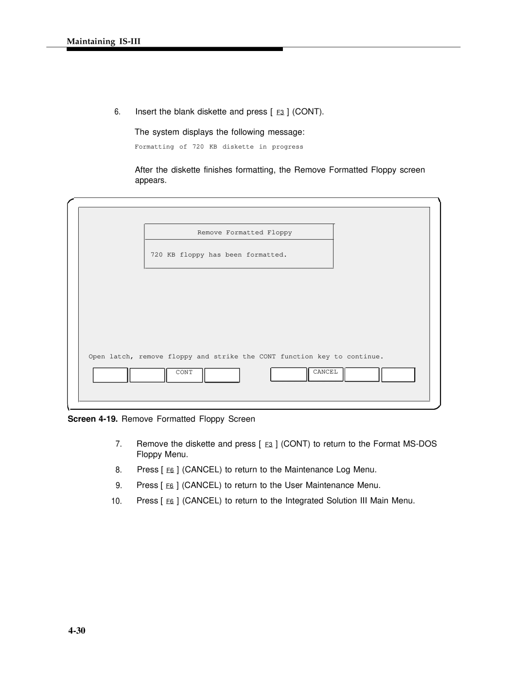 AT&T 555-601-010ADD manual Formatting of 720 KB diskette in progress 