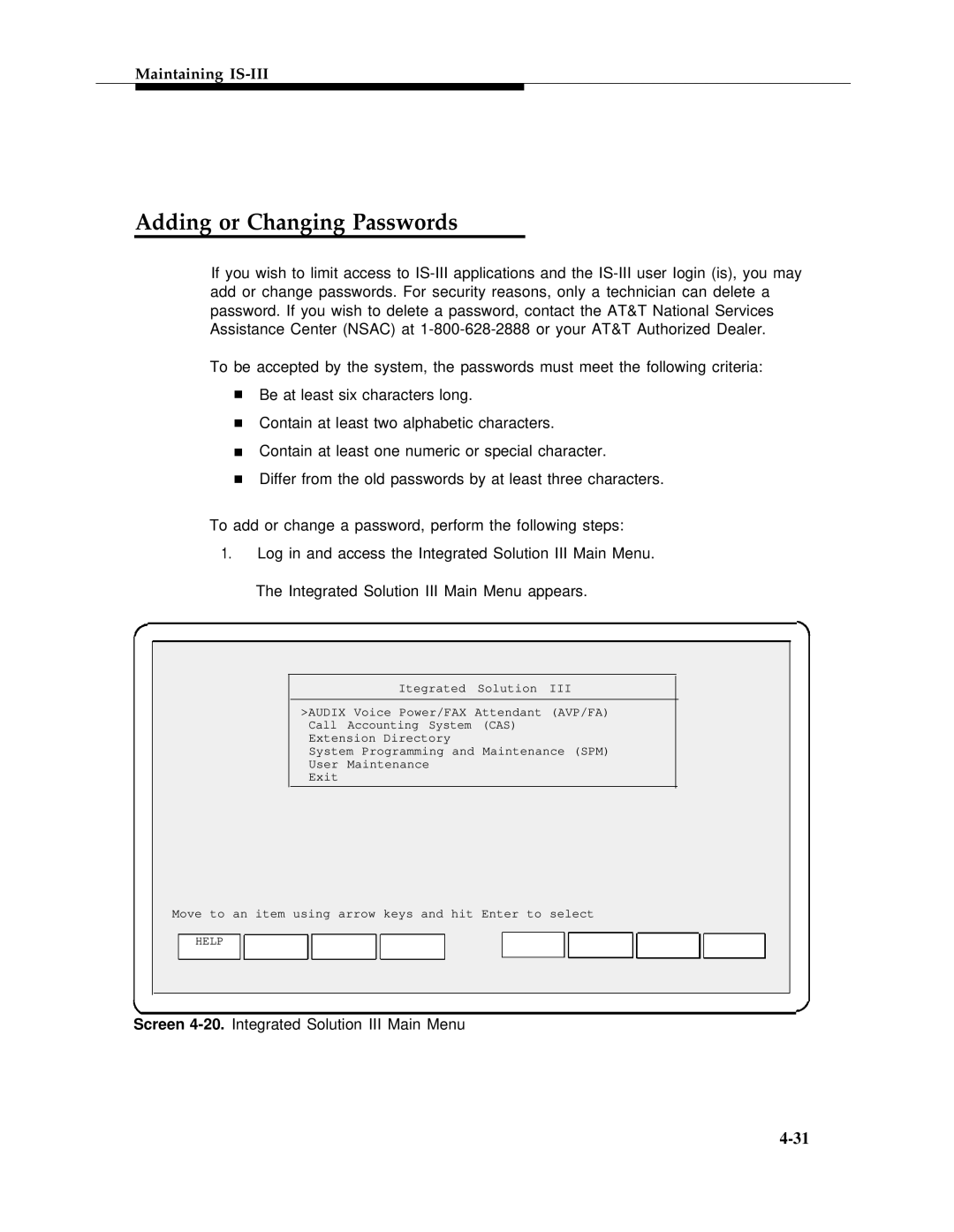 AT&T 555-601-010ADD manual Adding or Changing Passwords 