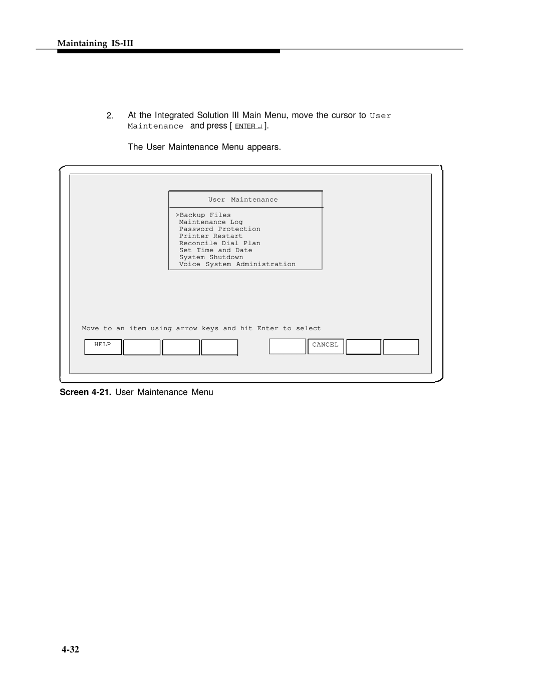 AT&T 555-601-010ADD manual Screen 4-21.User Maintenance Menu 