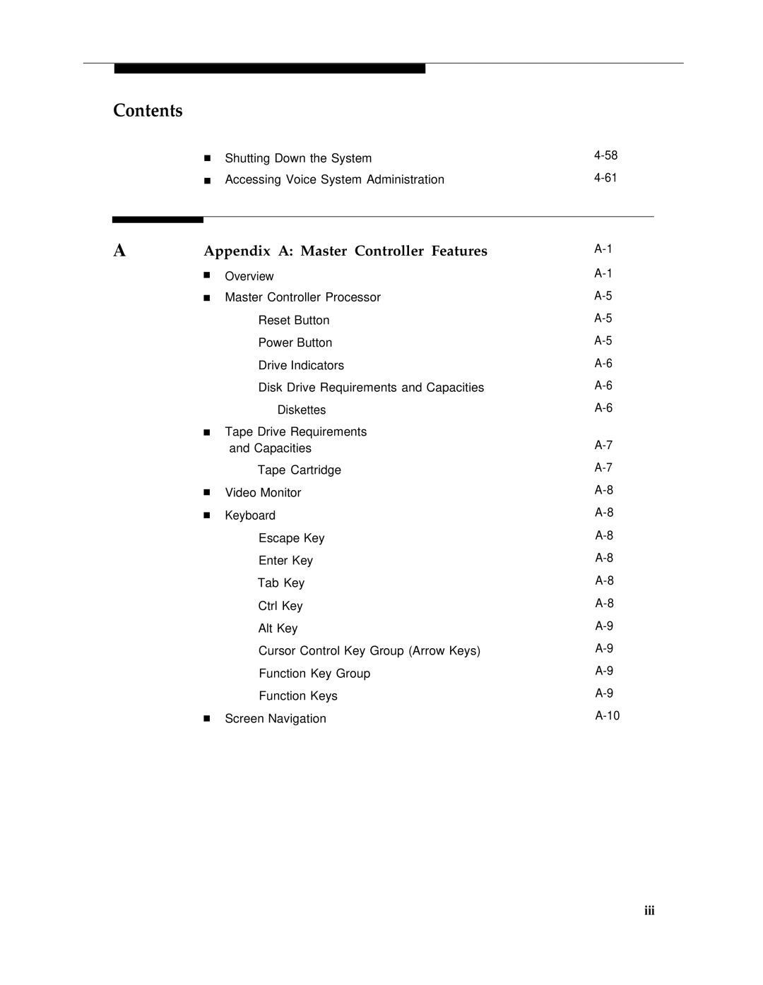 AT&T 555-601-010ADD manual Appendix a Master Controller Features 