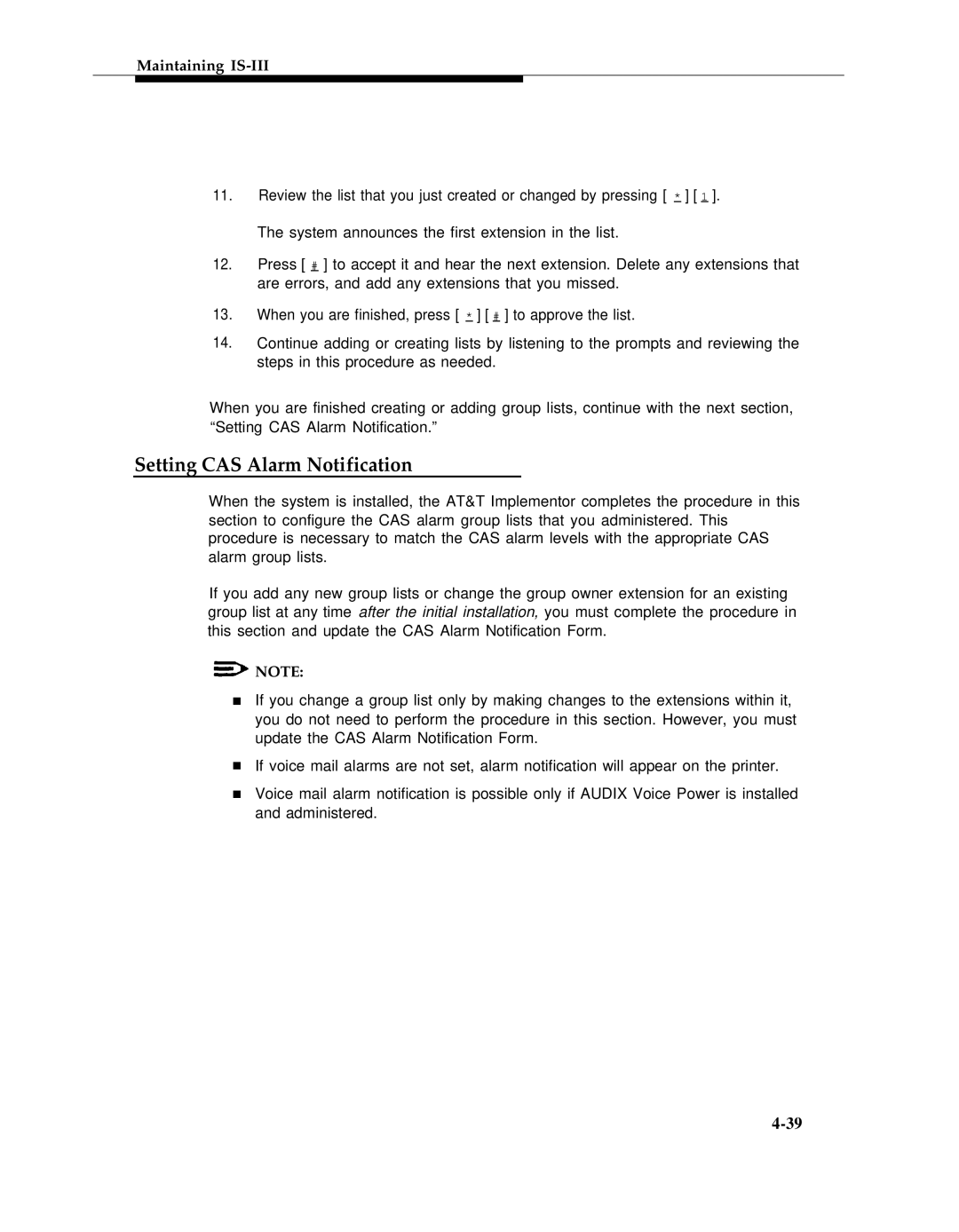 AT&T 555-601-010ADD manual Setting CAS Alarm Notification 