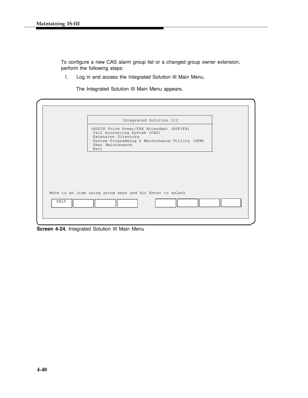 AT&T 555-601-010ADD manual Screen 4-24.Integrated Solution III Main Menu 