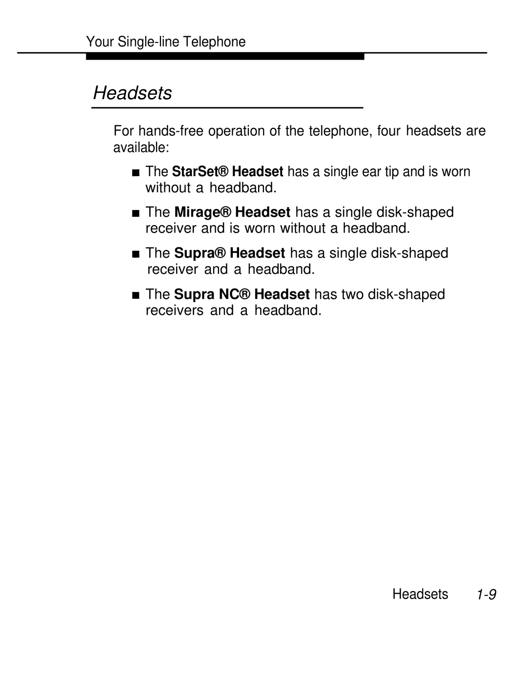 AT&T 555-620-126 manual Headsets 