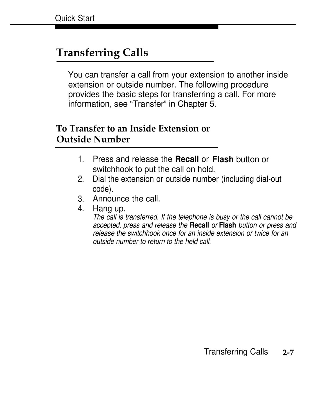 AT&T 555-620-126 manual Transferring Calls, To Transfer to an Inside Extension or Outside Number 