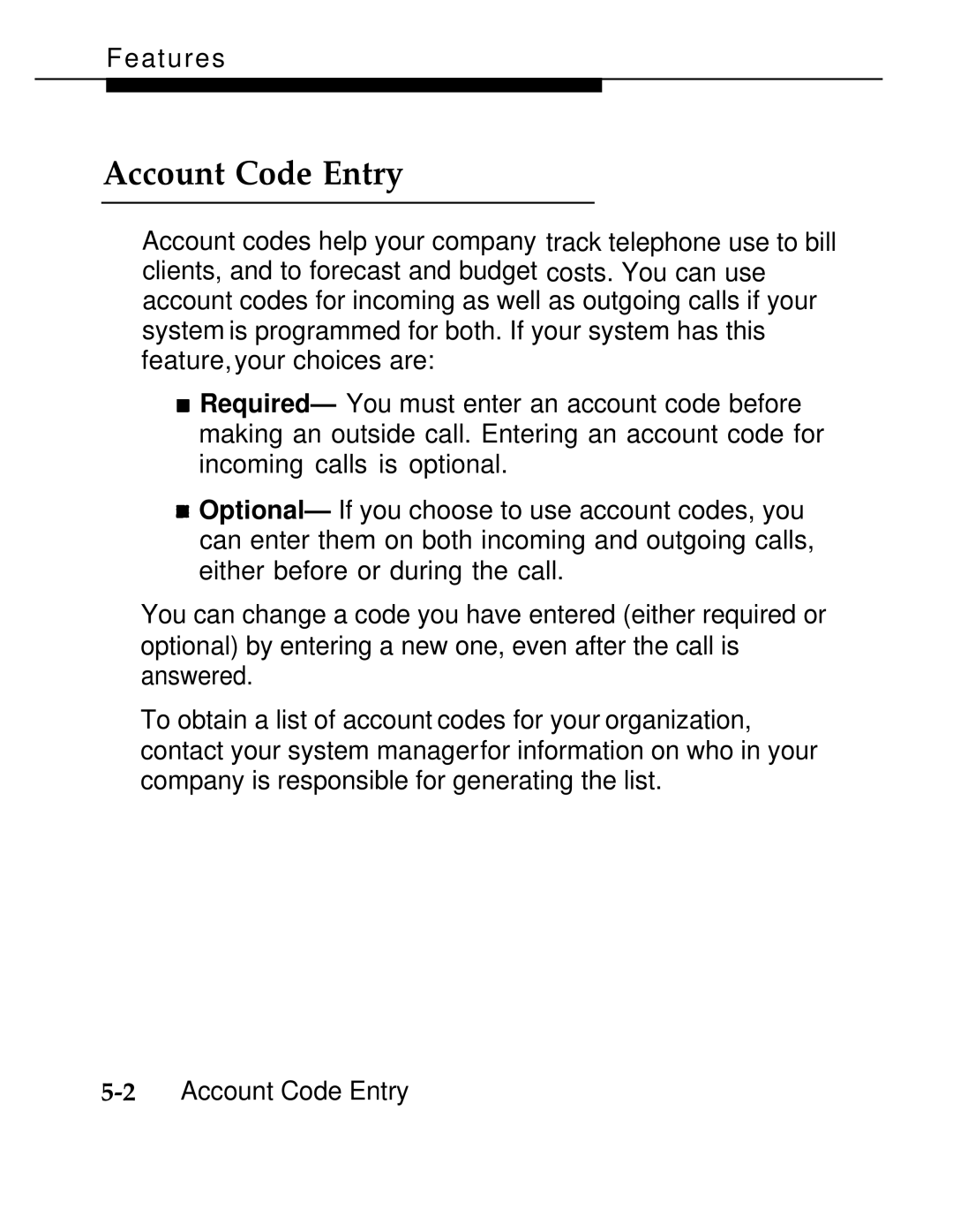 AT&T 555-620-126 manual Account Code Entry 