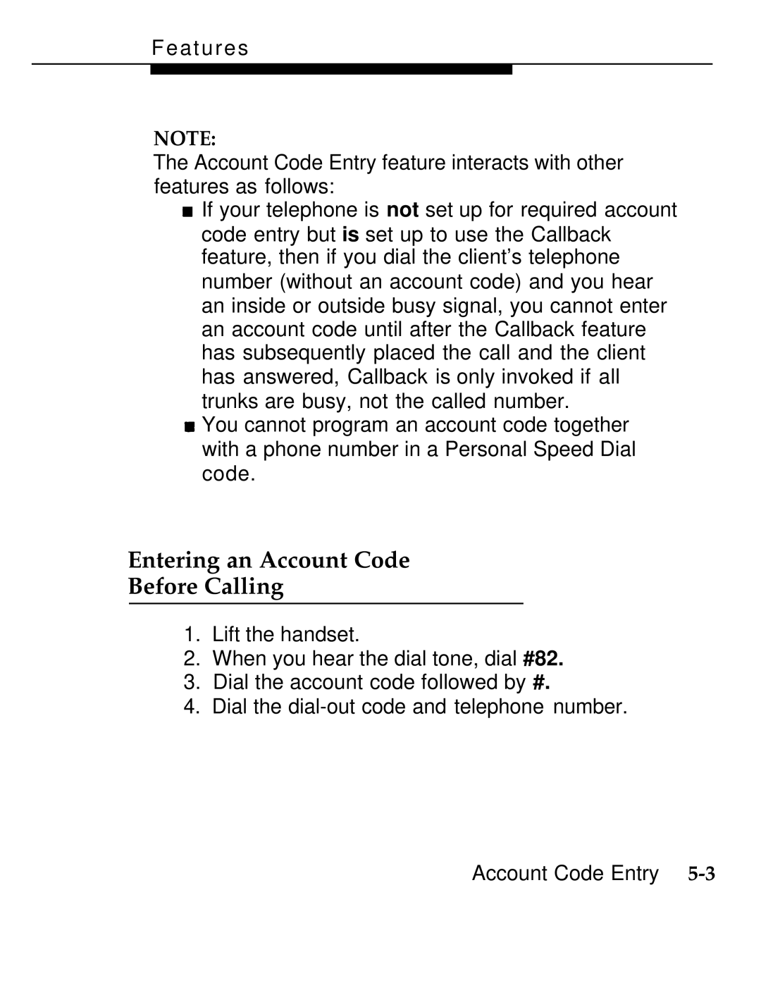 AT&T 555-620-126 manual Entering an Account Code Before Calling 