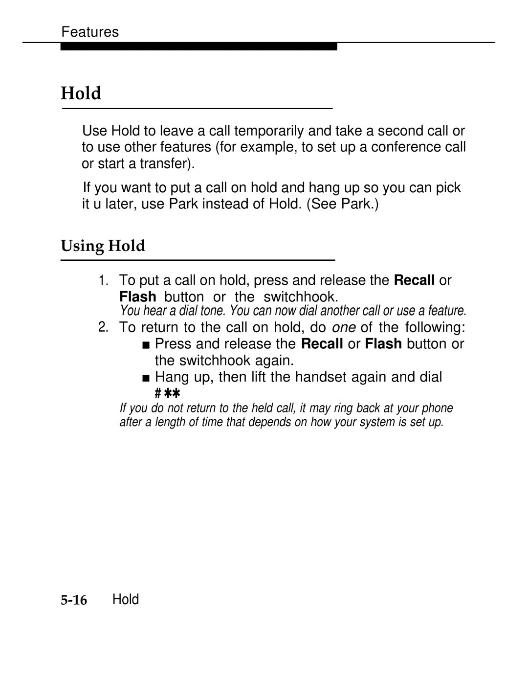 AT&T 555-620-126 manual Using Hold 