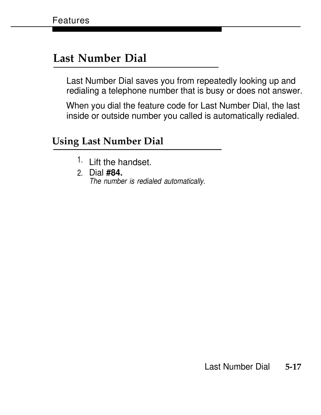 AT&T 555-620-126 manual Using Last Number Dial 