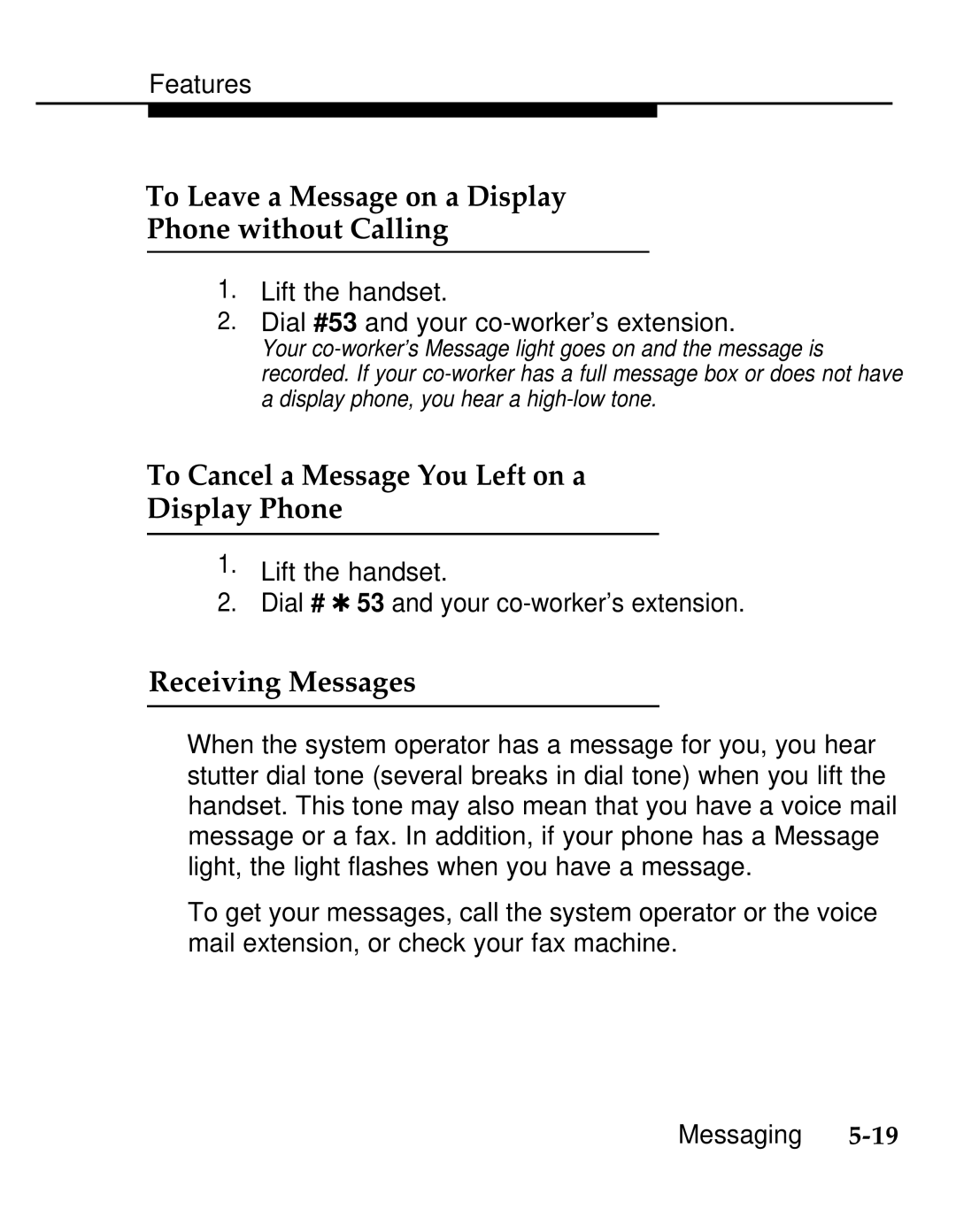 AT&T 555-620-126 To Leave a Message on a Display Phone without Calling, To Cancel a Message You Left on a Display Phone 