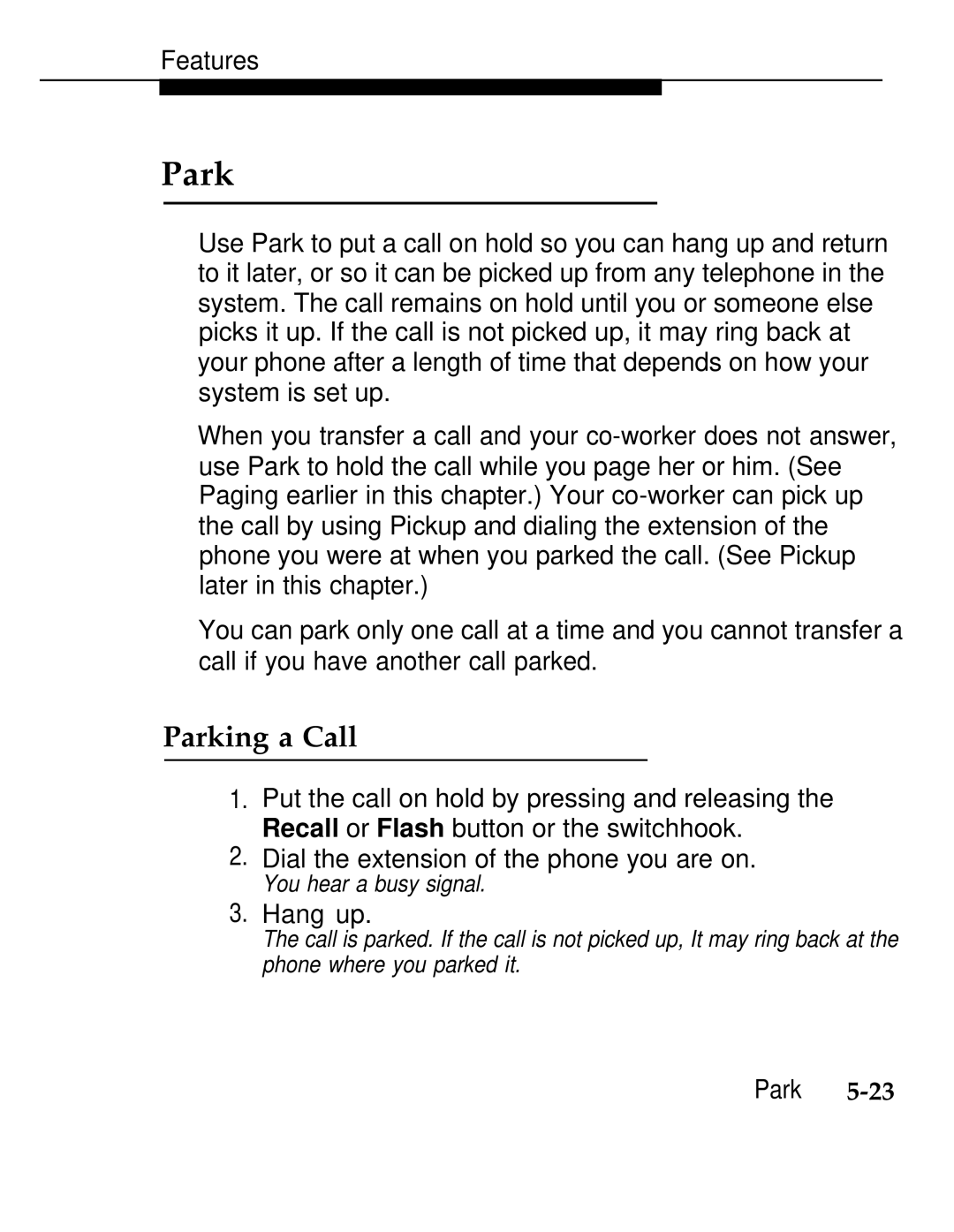 AT&T 555-620-126 manual Parking a Call 