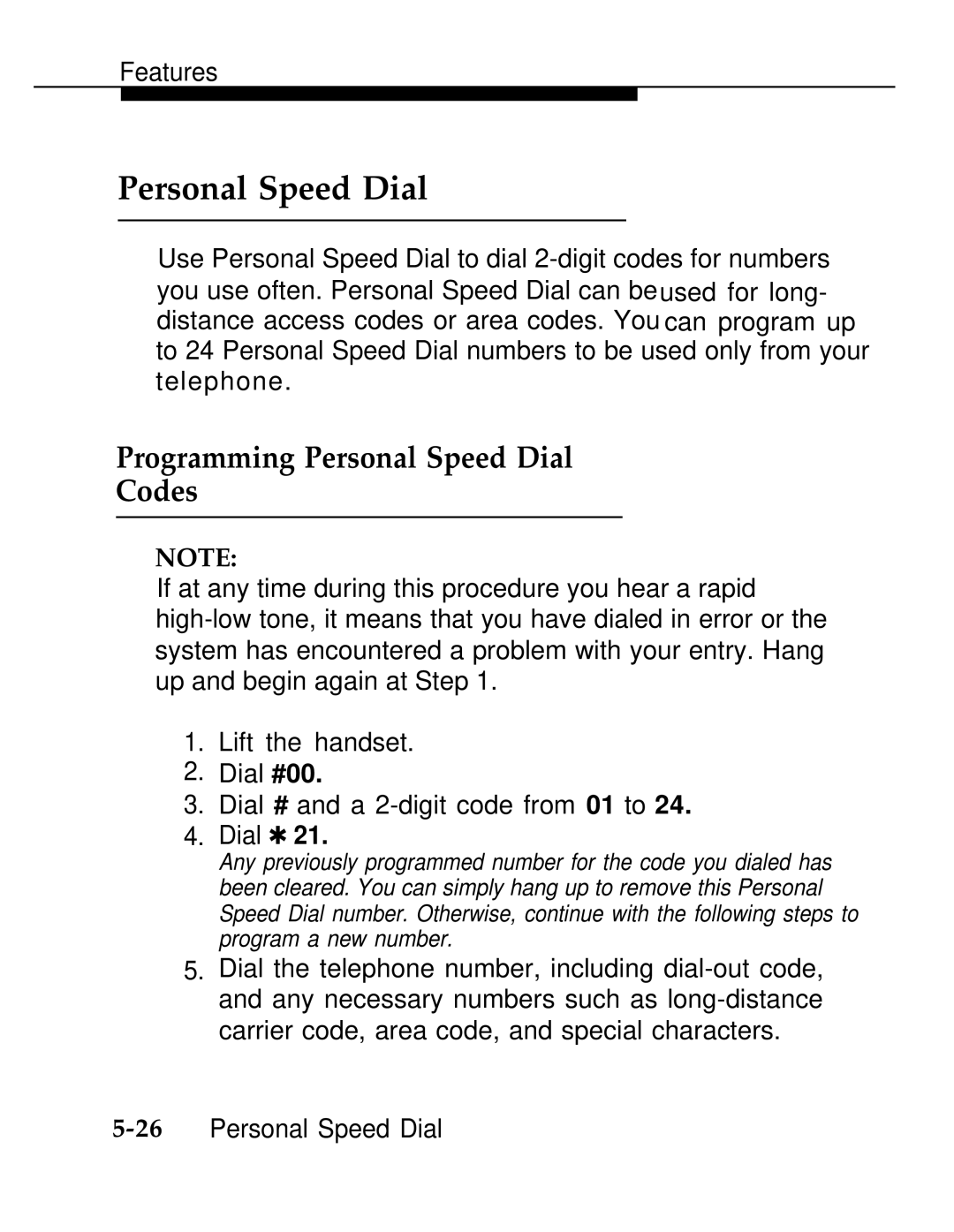 AT&T 555-620-126 manual Programming Personal Speed Dial Codes 