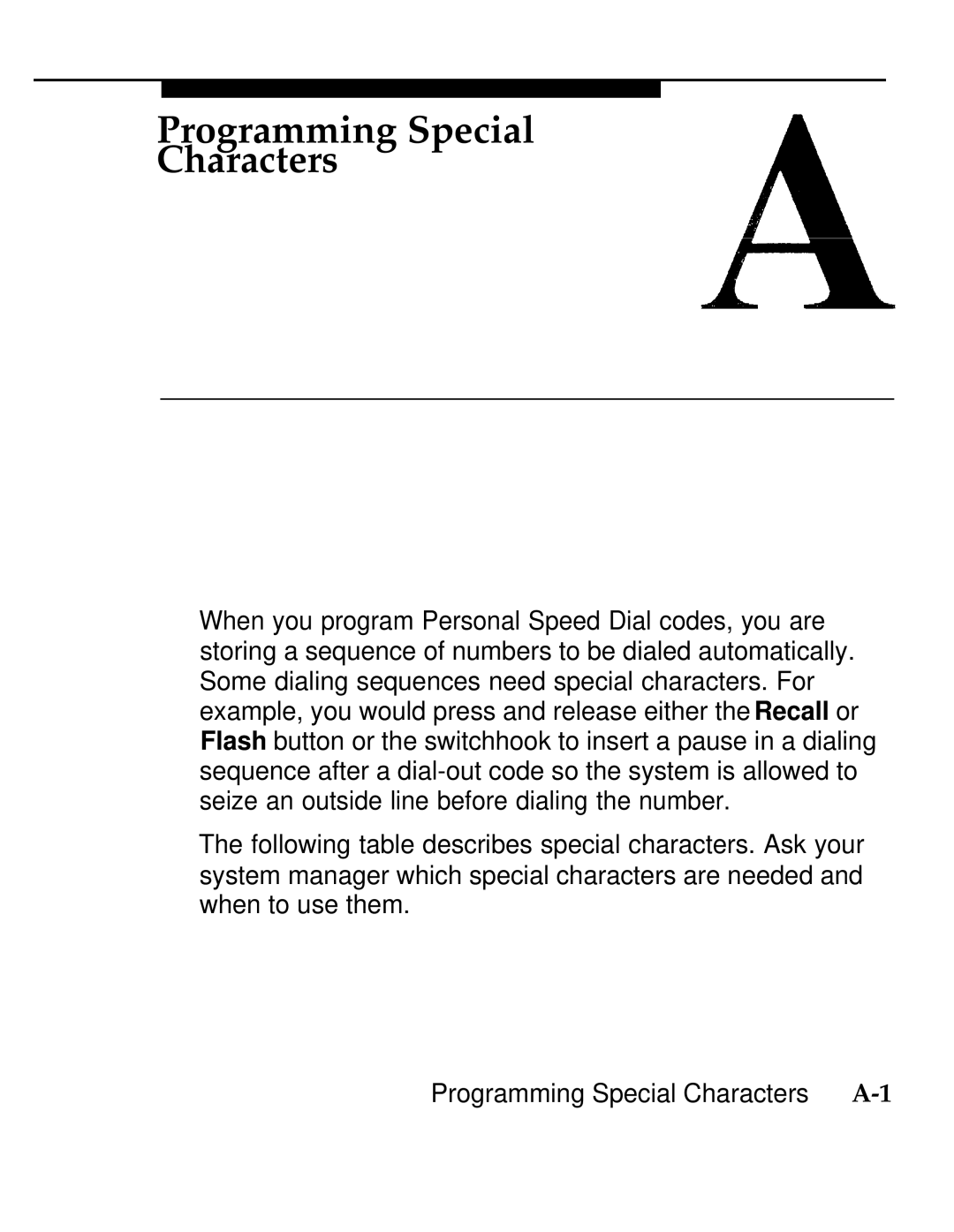 AT&T 555-620-126 manual Programming Special Characters 