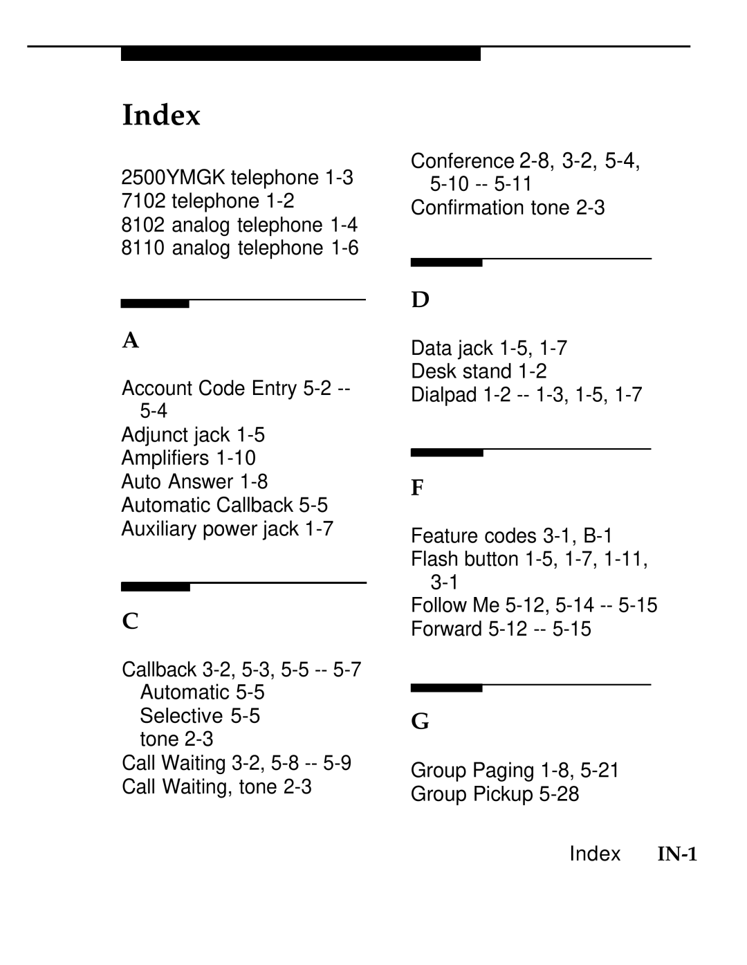 AT&T 555-620-126 manual Index 