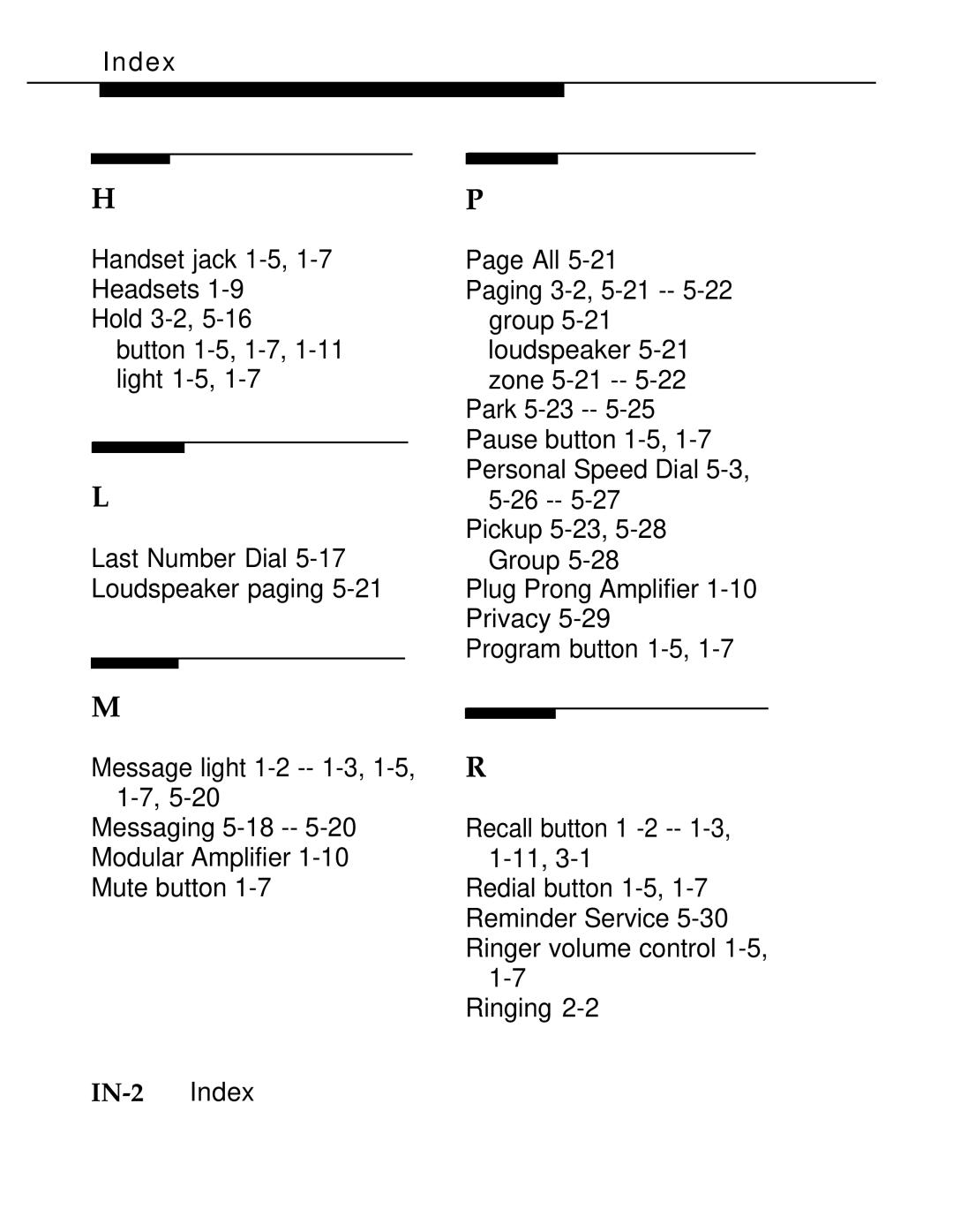 AT&T 555-620-126 manual IN-2 Index 