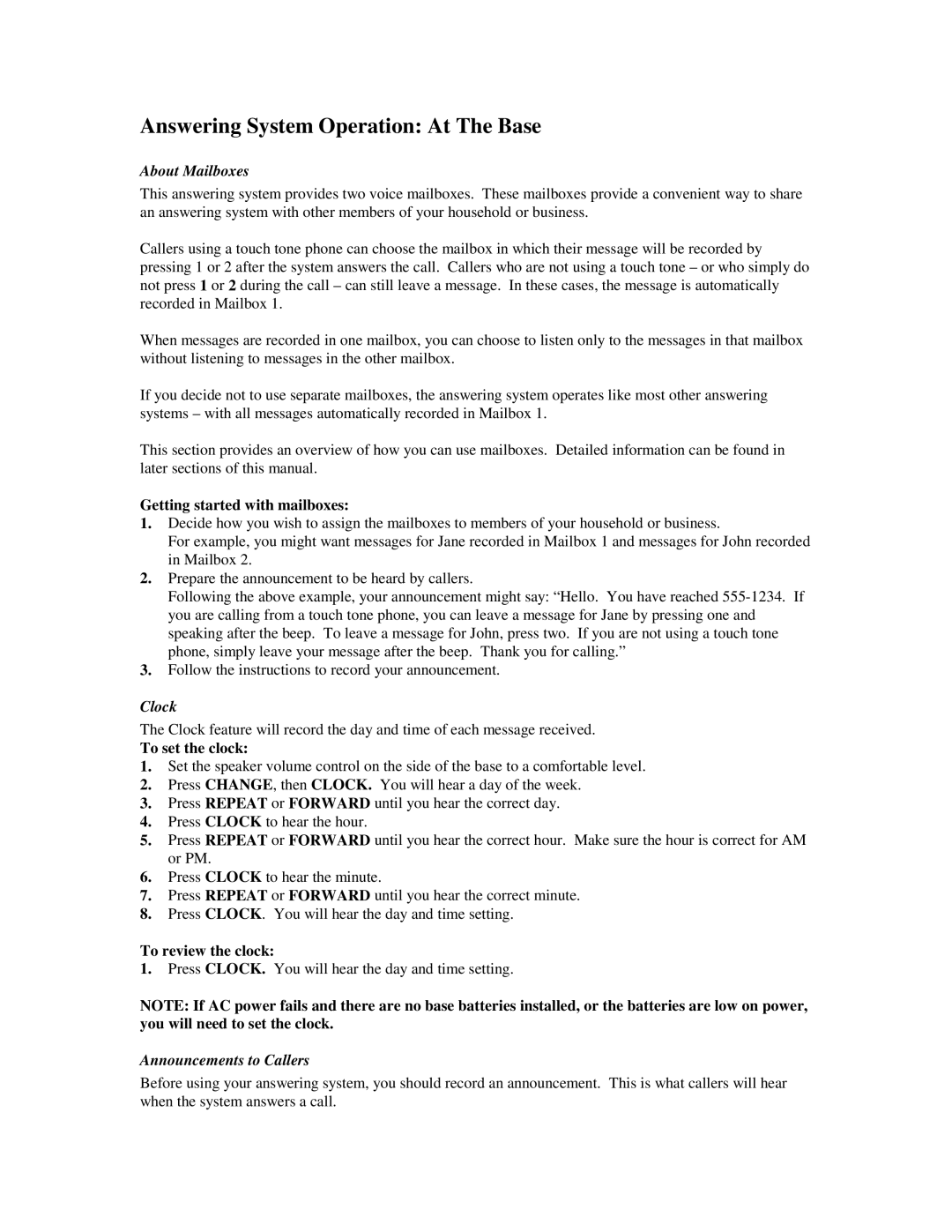 AT&T 5635 manual About Mailboxes, Clock, Announcements to Callers 