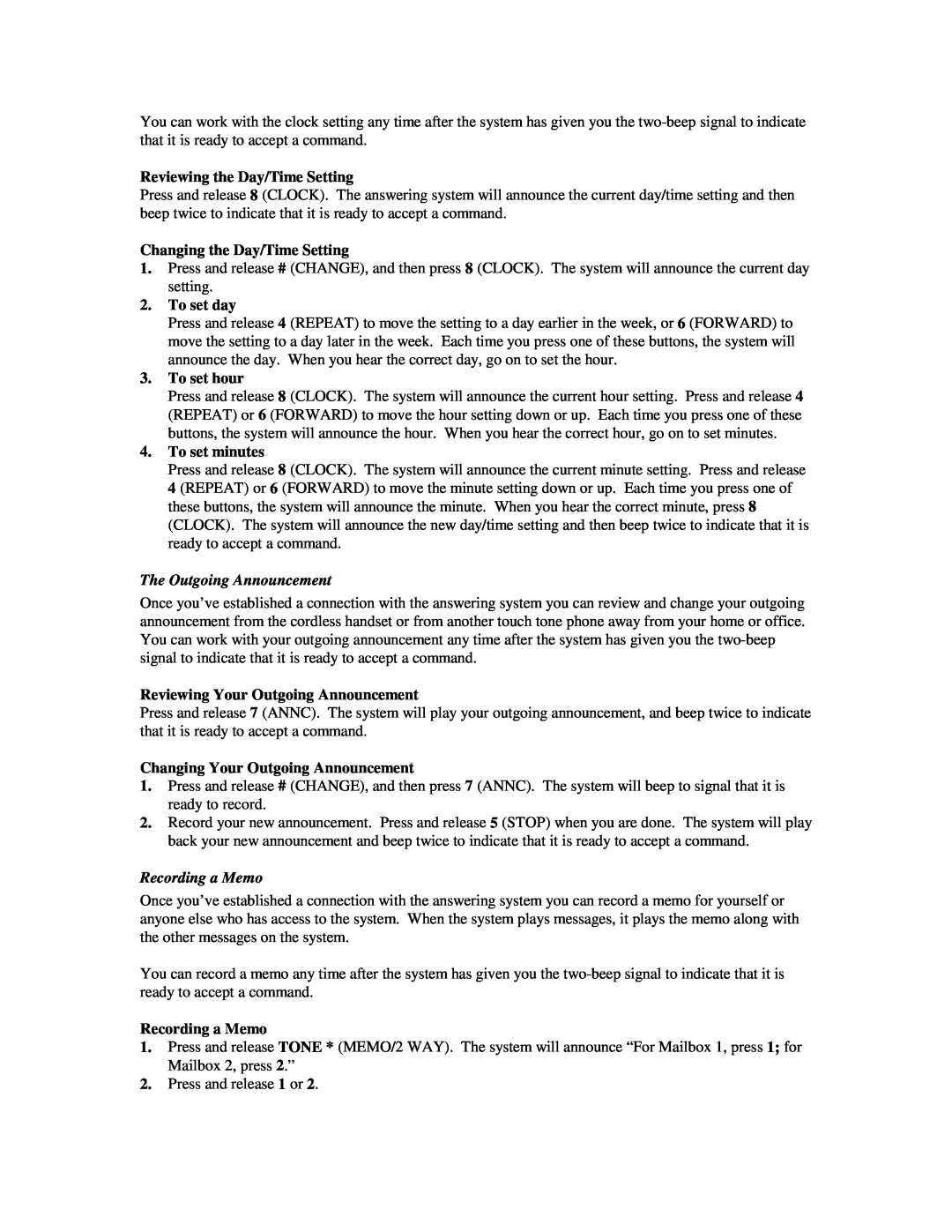 AT&T 5635 manual Reviewing the Day/Time Setting, Changing the Day/Time Setting, To set day, To set hour, To set minutes 