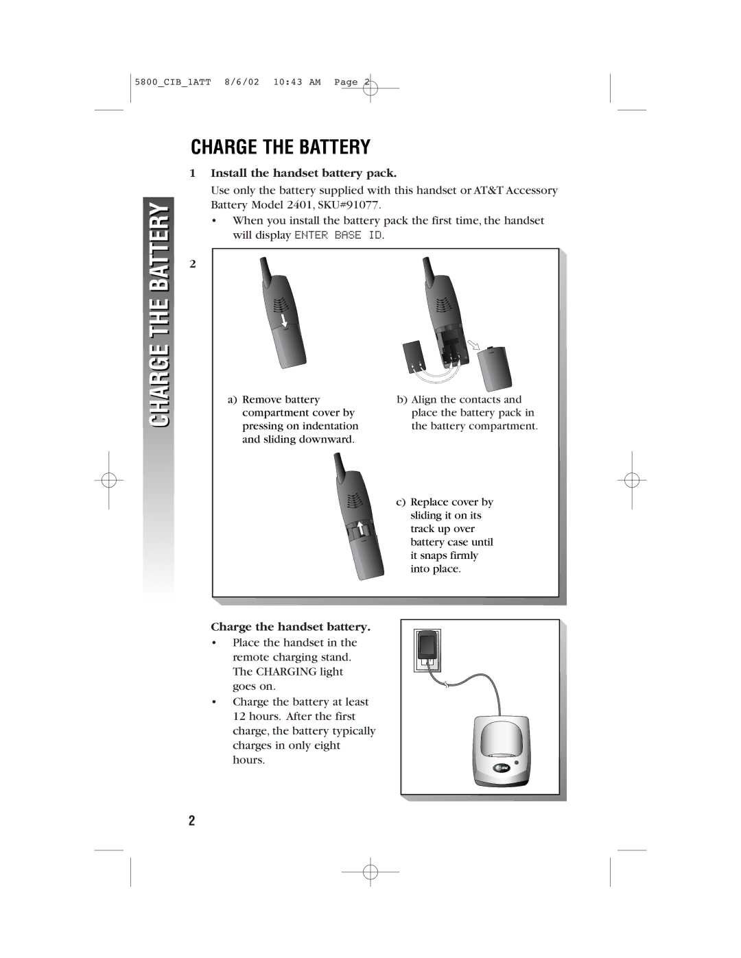 AT&T 5800 user manual Charge the Battery 