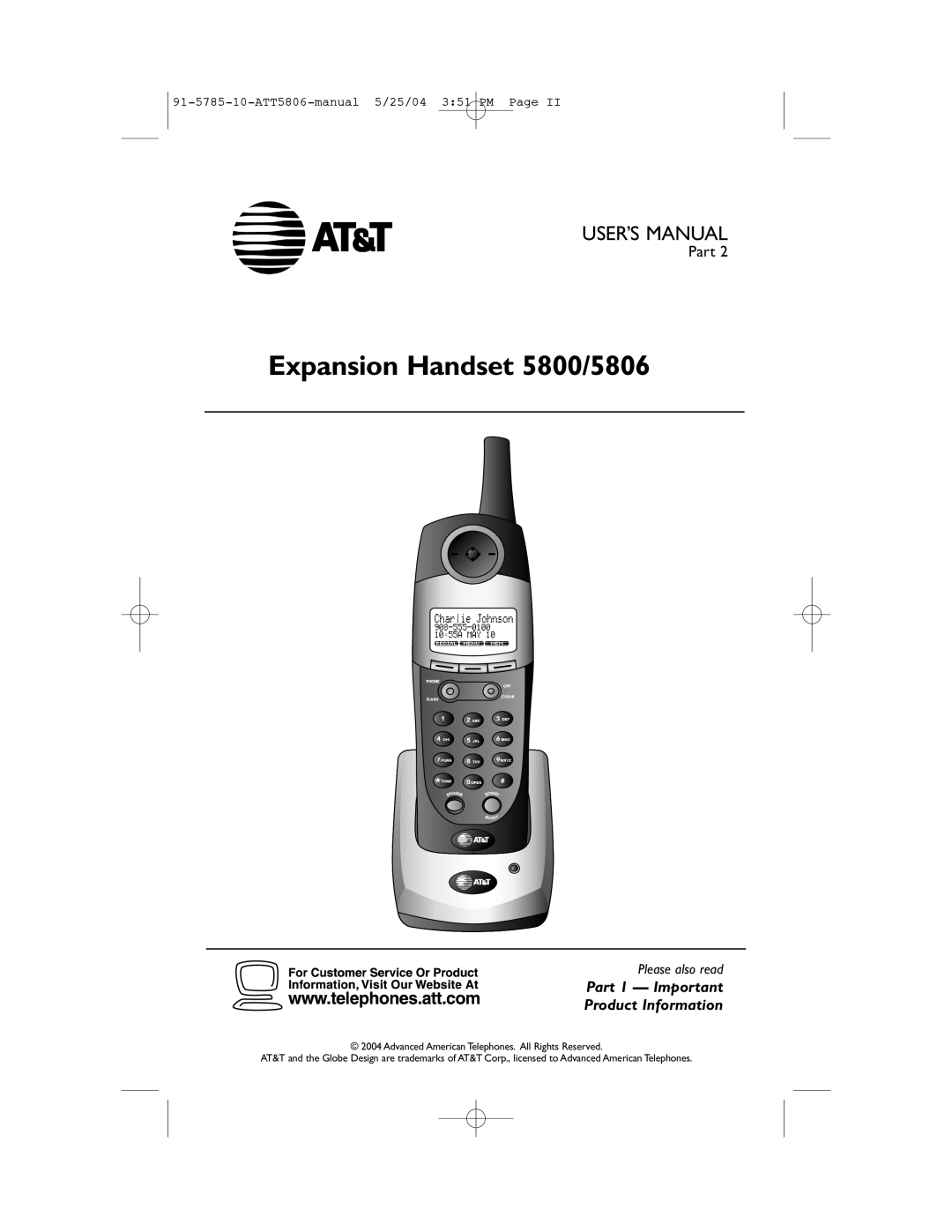 AT&T user manual Expansion Handset 5800/5806 