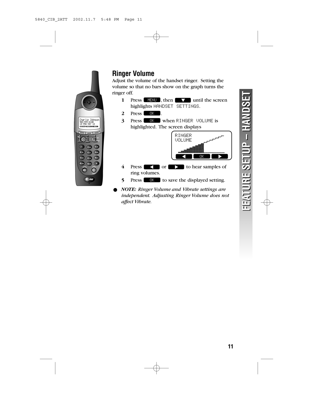 AT&T 5840 user manual Ringer Volume 