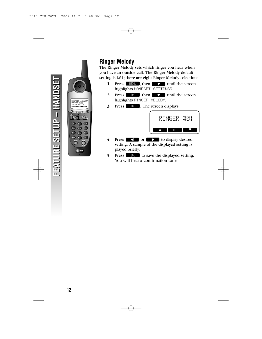 AT&T 5840 user manual #01, Ringer Melody 