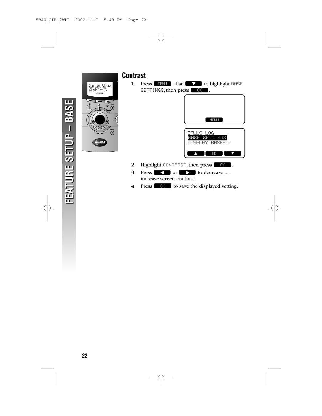 AT&T 5840 user manual Contrast 