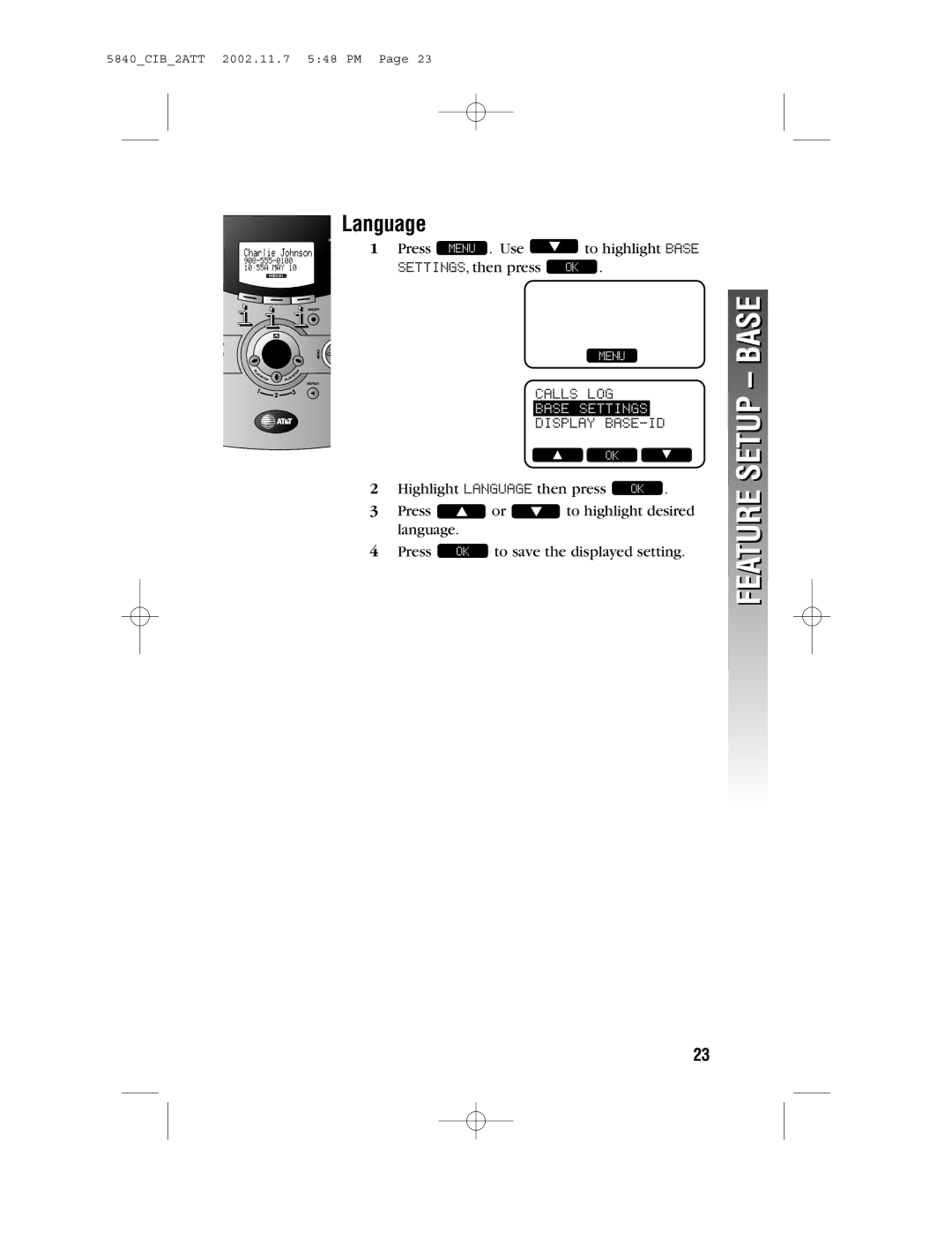 AT&T 5840 user manual Language 