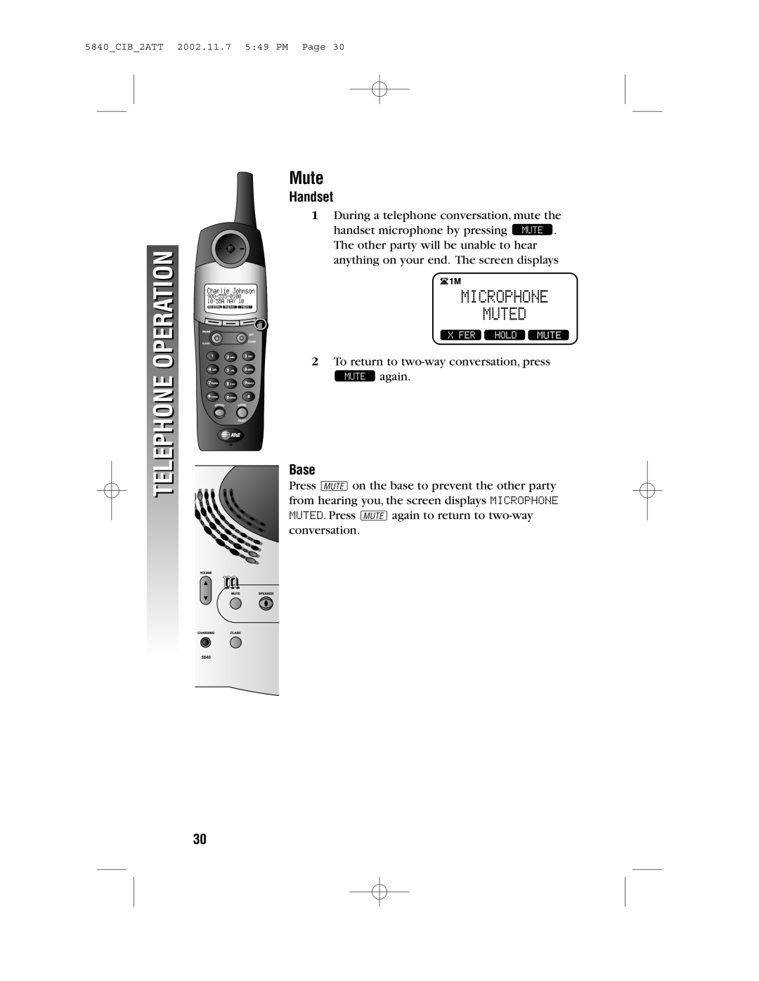 AT&T 5840 user manual Mute 