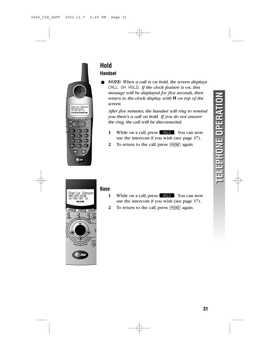 AT&T 5840 user manual Hold 