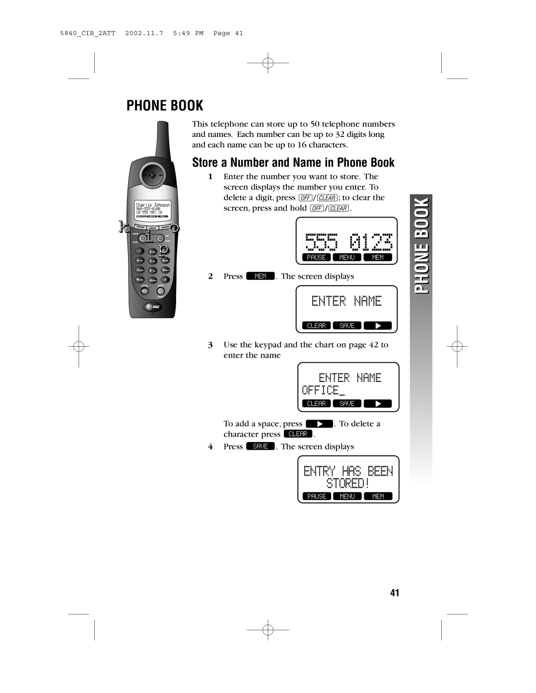 AT&T 5840 user manual Phone Book 